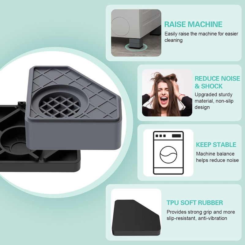Anti Vibration Pads for Washing Machine, Washer & Dryer Pedestals Shock and Noise Cancelling Washing Machine Foot Pads, Washing Machine Support Stabilizer Mat Protect Laundry Shaking Walking Skidding