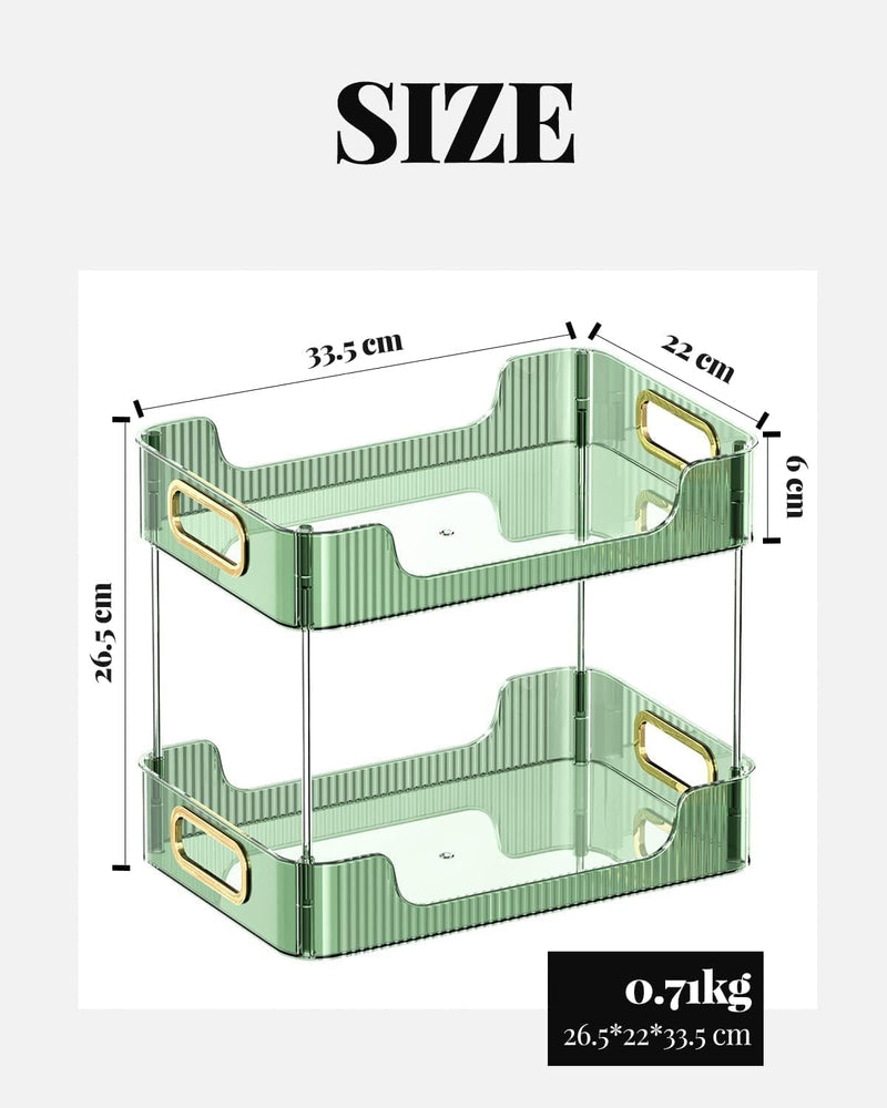 U-HOOME Bathroom Organizer Countertop, Clear Makeup Desk Organzier for Dressing Table, Bathroom Vanity Countertop, 2-Tier Vanity Tray Shelf for Cosmetic, Lotions, Perfume and Toiletries (Clear)