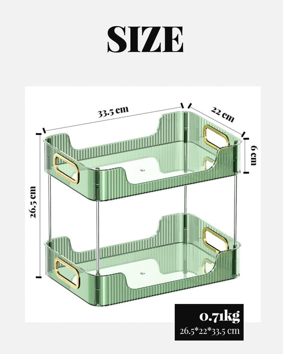 U-HOOME Bathroom Organizer Countertop, Clear Makeup Desk Organzier for Dressing Table, Bathroom Vanity Countertop, 2-Tier Vanity Tray Shelf for Cosmetic, Lotions, Perfume and Toiletries (Clear)