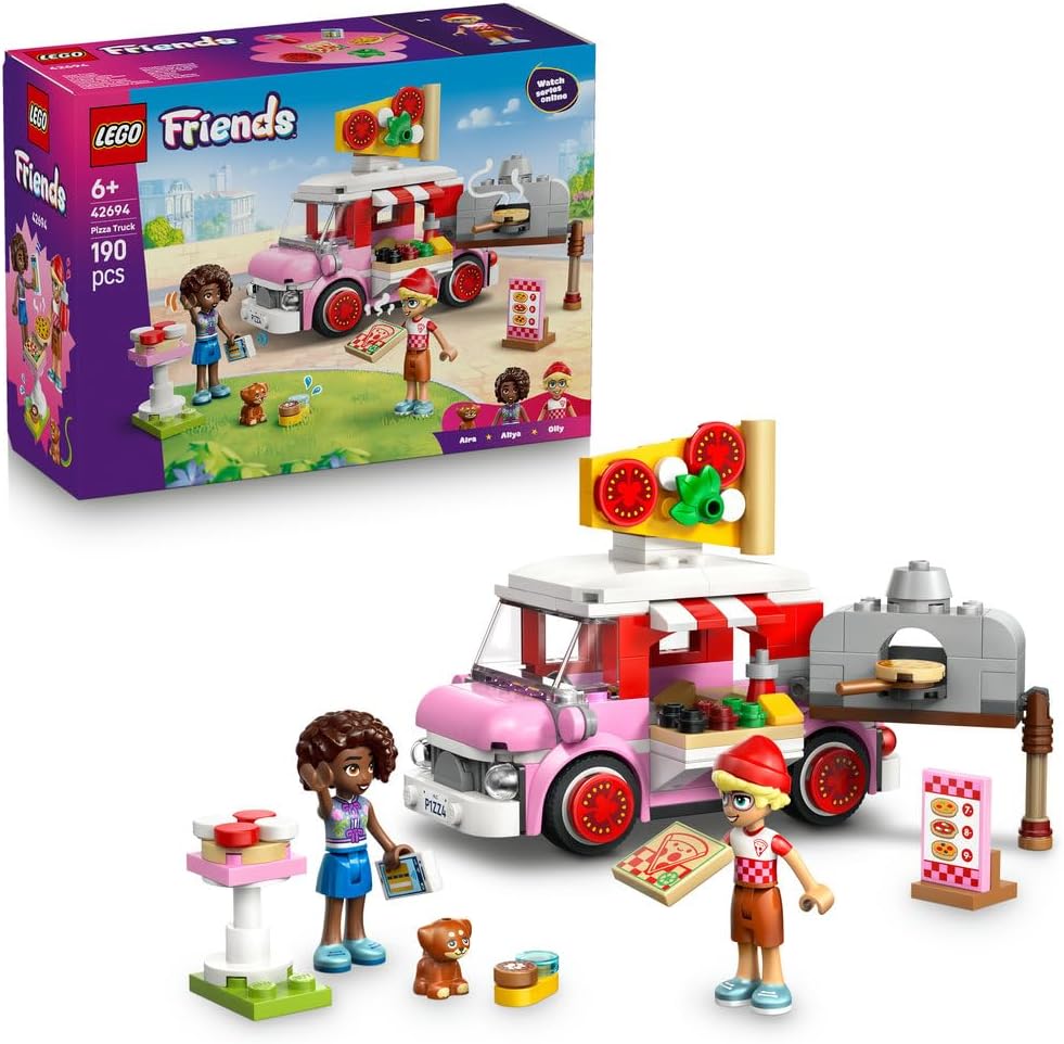 Friends Pizza Truck 42694 Pizza Truck Toy, 2 Mini Dolls, Dog Figure & Play Food, Role-Play Set, Gift for 6+ Year Old Girls & Boys, 190 Pieces – image 1
