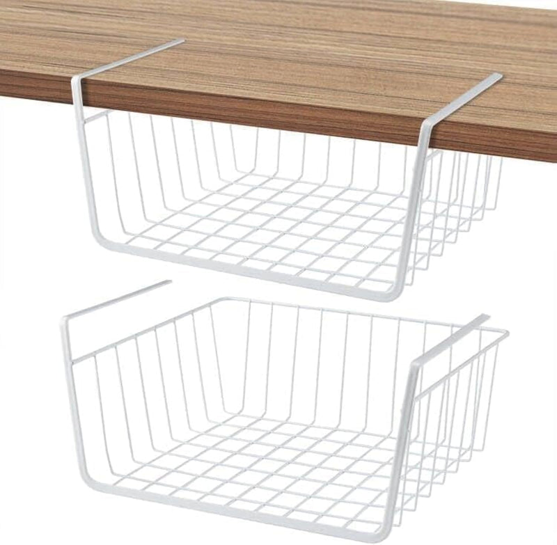 1Pcs Kitchen Under Shelf Storage Basket Large Lightweight Metal Organizer Rack 40 X 26 X 14 cm (White) - 1 Pack