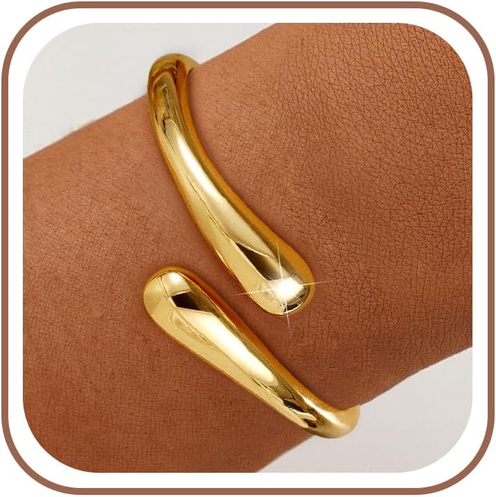 Gold Bracelets for Women Trendy - 18K Really Gold Filled Bangle Bracelet Chunky Adjustable Twist Cuff Gold Bracelet Non Tarnish Waterproof Jewelry for Women Gifts - Gold