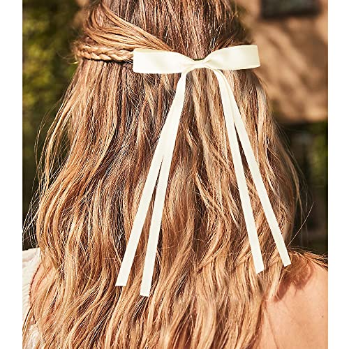 Bmobuo Hair Ribbon 6PCS, Satin Coquette Aesthetic Ponytail Holders - Women's Hair Bows, Alligator Clips and Barrettes in White, Black, Pink