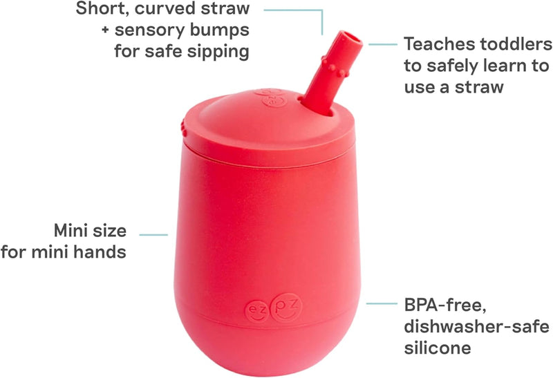 ez pz Ezpz Mini Cup + Straw Training System (Blush) - 100% Silicone Training Cup For Infants + Toddlers - Designed By A Pediatric Feeding Specialist - 9 Months+