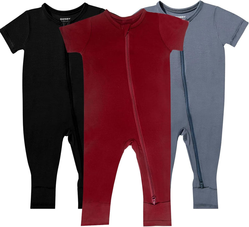 GUISBY Bamboo Baby Pajamas, Summer Short Sleeve Footless Rompers, 2 Way Zipper Sleeper
