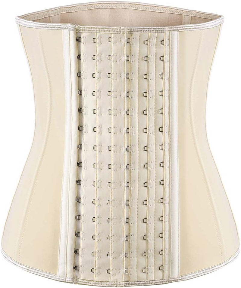 Waist Trainer for Women Corset Cincher Body Shaper Girdle Trimmer with Steel Bones Extender - H-beige(9 Steel Bones Height:10.23")