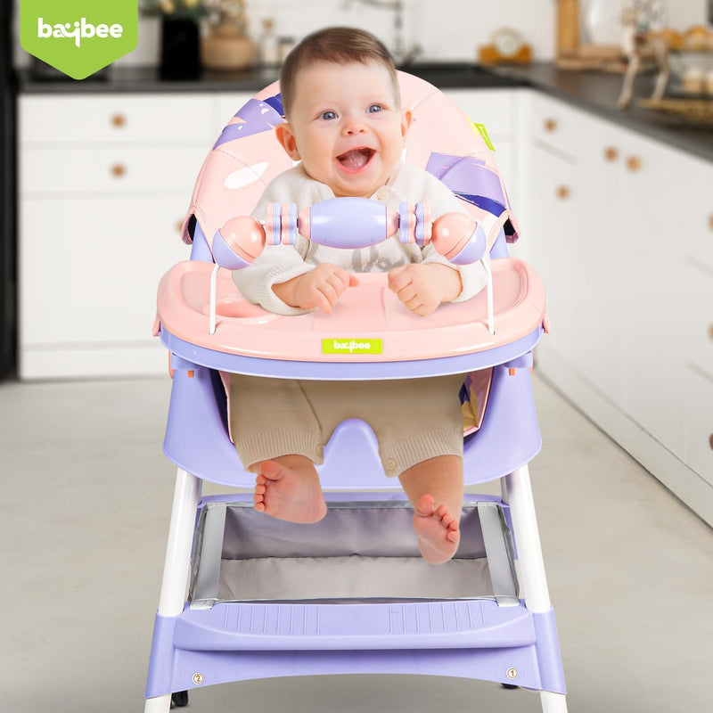Baybee Baby High Chair for Kids with Adjustable Height and Footrest, Toddler Walker Feeding Booster Chair Seat for Baby with Tray, Wheel, Safety Belt and Cushion For Babies 6 Month to 4 Year (Green)