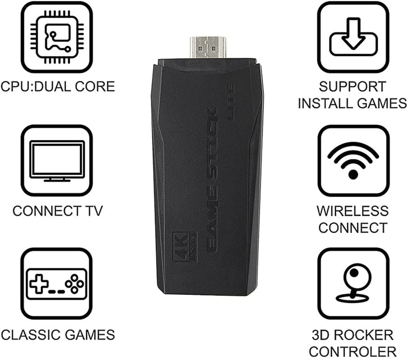 Integrated retro 4K game console with dual 2.4G wireless controllers, plug-and-play video game stick, built-in 3,500 games, 9 classic emulators, high-definition HDMI output for TV (64G, 10000+ games)