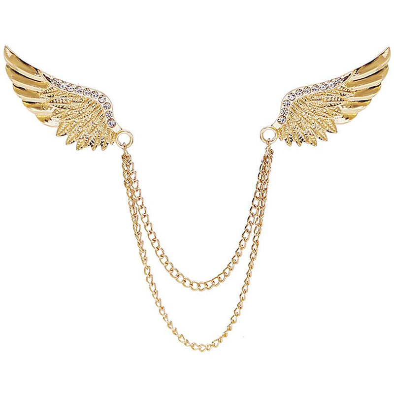 ELECDON Angel Wings Tassel Chain Brooch Collar Pins -Rhinestone Metal Feather Lapel Pin, Suit Coat Breastpin for Women Men's Accessories, Pins Men Fashion Gold Silver Plated Crystal Jewelry