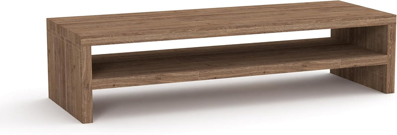 Mahmayi Modern Wooden Riser Monitor Stand with 2 Tier Storage Shelf, Monitor Stand for Home Office Business, Stand Monitor Riser for Keyboard Storage, Laptop, Printer, and TV Screen - Oak Melamine - Truffle Davos Oak