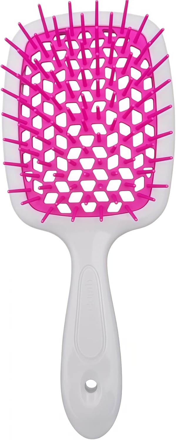 Detangling Hair Brush, Hollow-Out Massage Curl Comb for Natural Curly Wet Dry Thick Straight Long Hair, White and Rose Red, ABS and TPU Material, 20.5 x 8.5 cm