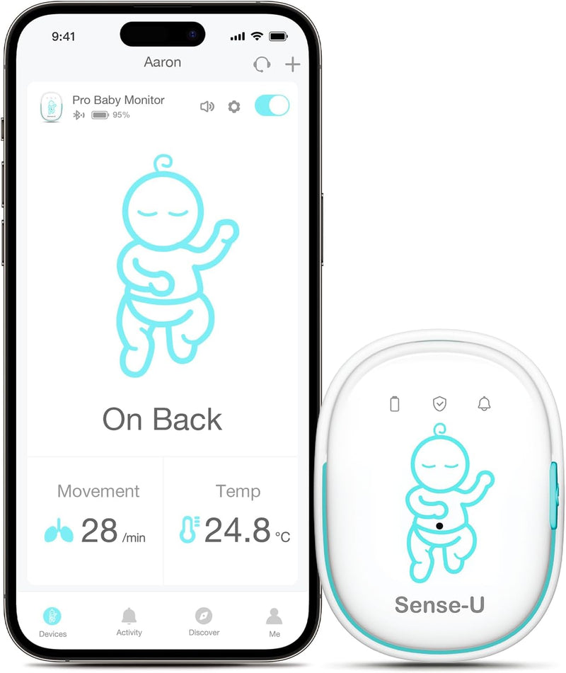 Sense-U Smart Baby Monitor Tracks Baby's abdominal Movement, Feeling Temperature and Stomach Sleeping for Baby Safety with Audio Alarm on Smartphone