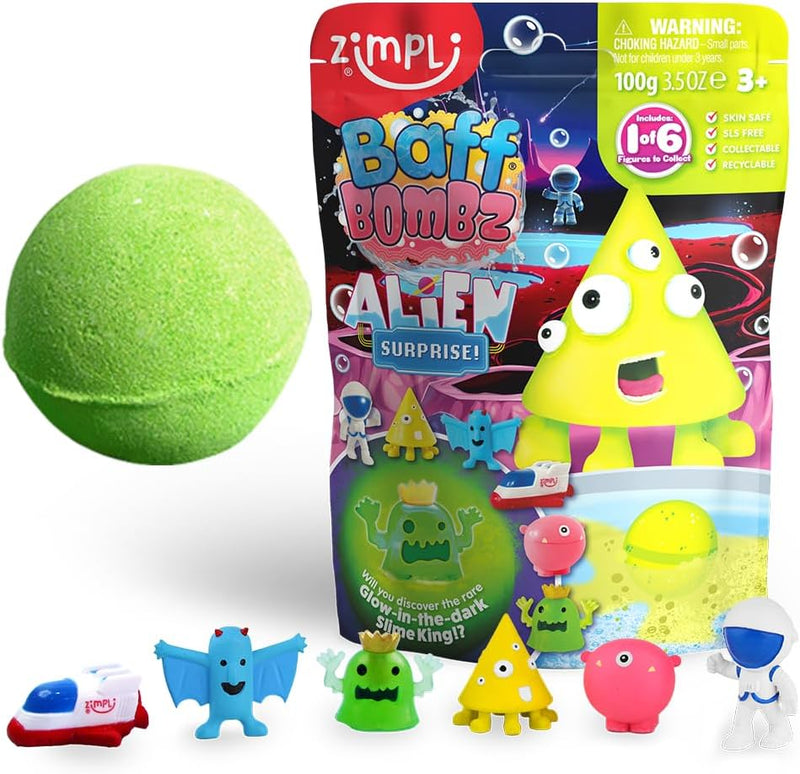 Zimpli Kids Large Alien Surprise Bath Bomb, The Bath Bomb Contains 1 of 6 Surprise Fruit Toys to Collect, Mystery Toys for Boys & Girls, Collectible Toy, Party Bag Favours Fillers, Novelty & Gag Toys