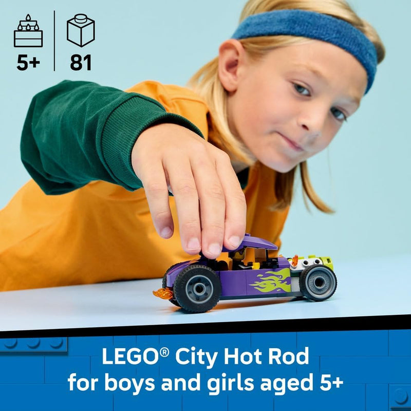 City Hot Rod 60485 Race Car Toy, Driver Minifigure & Folding Roof, Fine Motor Skills Set, Gift for 5+ Year Old Boys & Girls, 81 Pieces