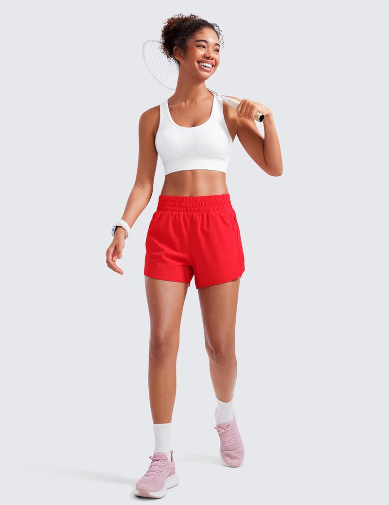CRZ YOGA Women's High Waisted Running Shorts Mesh Liner - 3'' Dolphin Quick Dry Athletic Gym Track Workout Shorts Zip Pocket