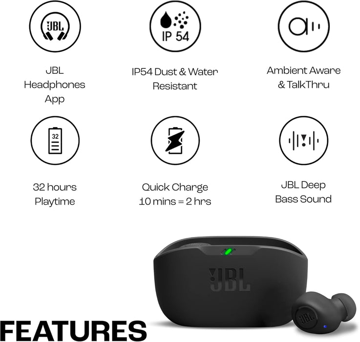 JBL Wave Buds True Wireless Earbuds, Deep Bass, Comfortable Fit, 32H Battery, Smart Ambient Technology, Hands-Free Call, Water and Dust Resistant - Mint, JBLWBUDSMIT