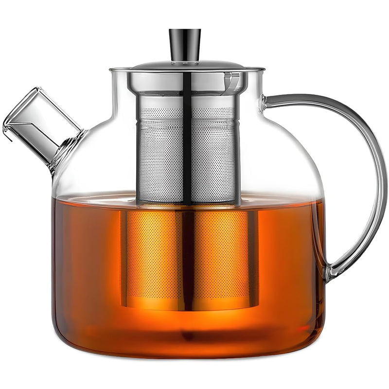 1500ml(50oz) Glass Teapot with Removable Stainless Steel Infuser Strainer,Borosilicate Heat Resistant Stovetop Safe Large Tea Pot, Blooming and Loose Leaf Hand Crafted Kettle for Women and Adult