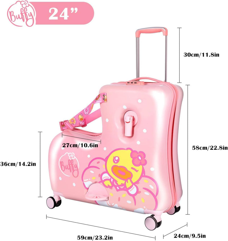 Kids Ride-On Suitcase Children Trolley Hard Shell Carry On Luggage,Travel Suitcase With Safety