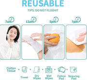 BIEWO Disposable Face Towel, Cotton Tissue Soft Dry Wipes for Women, Simple Cleaning Facial Tissues Dry Wet Dual Portable Use for Sensitive Skin & Baby & Makeup Remover & Personal Care (2 PACK=200PCS)