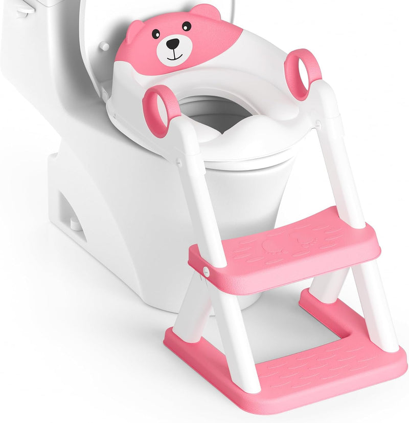 Potty Training Seat, Upgrade Toddler Toilet Seat for Kids Boys Girls, 2 in 1 Potty Training Toilet for Kids, Splash Guard Anti-Slip Pad Step StoolBlueyellow - Bright Pink