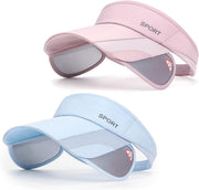 2 Pack Sun Golf Visor Hats for Women, Adjustable Retractable Brim Golf Cap Beach Hats for Women - Blue/Pink