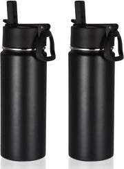 530ml 18oz Kids Insulated Water Bottle, Stainless Steel Water Bottles with Straw Lid, Wide Mouth Double Wall Vacuum Sports Travel Flask for Cold Drink (Red,1 Pack) - Black 2
