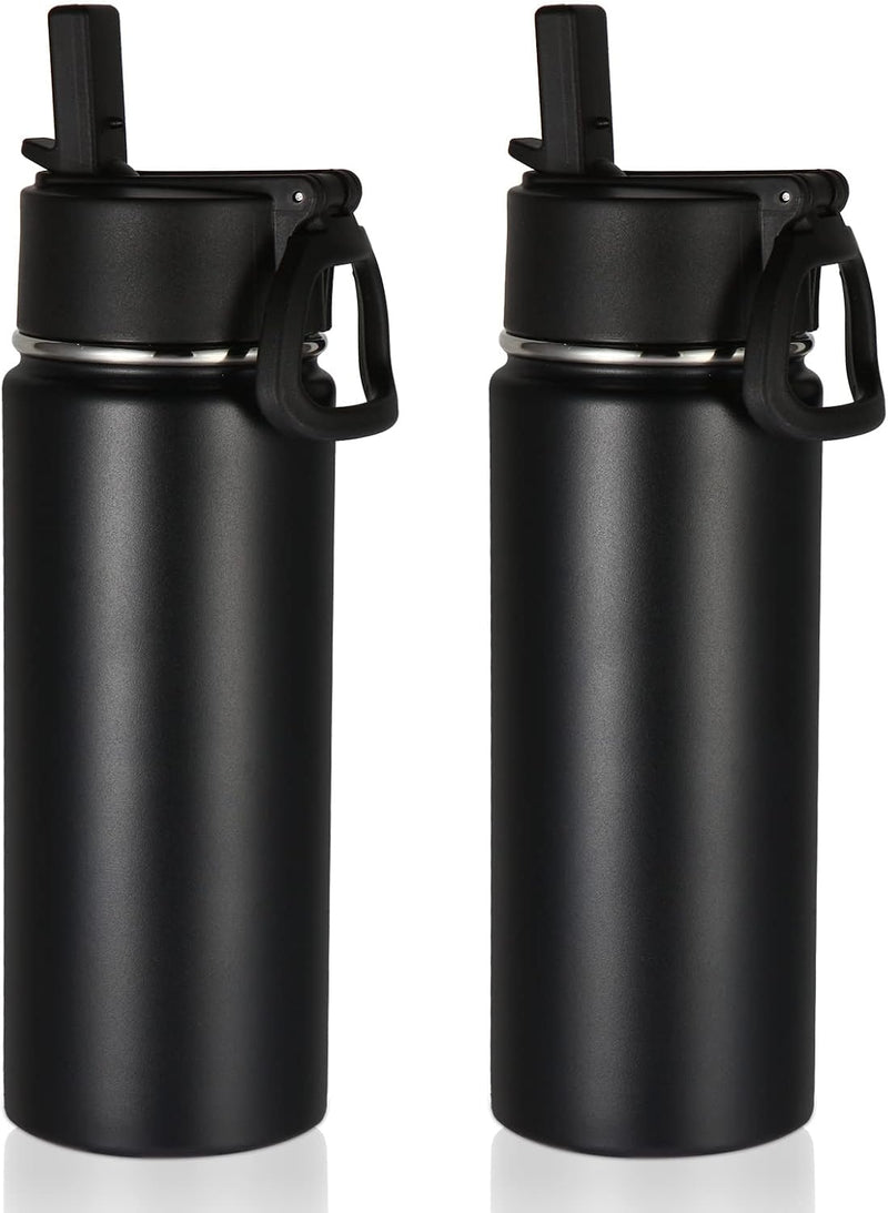 530ml 18oz Kids Insulated Water Bottle, Stainless Steel Water Bottles with Straw Lid, Wide Mouth Double Wall Vacuum Sports Travel Flask for Cold Drink (Red,1 Pack) - Black 2
