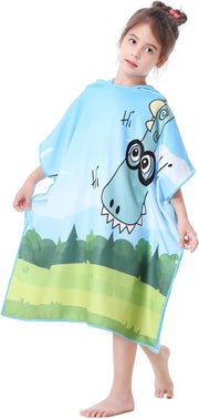Soft Microfiber Swim Towel with Hood for Bath and Beach, for Kids Ages 3-10, Dinosaur 2 - Dinosaur 4 Fits 3-10 years