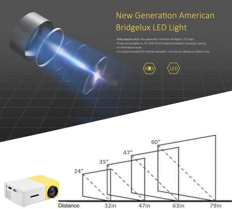 Diyeeni Mini Projector,1080P Full HD LED Video Projector Home Theater Beamer,Indoor&Outdoor Portable Projector,Ideal for Living Room/Bedroom/Camping/Travel/Party