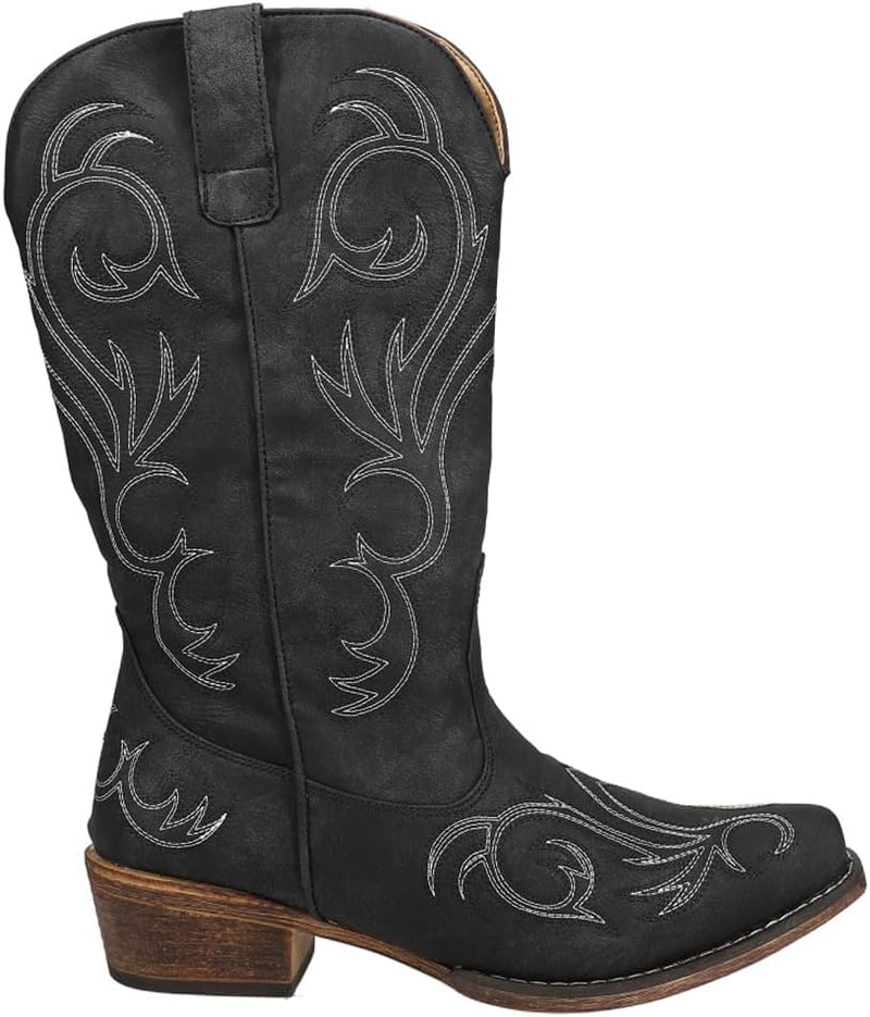 Riley Round Toe Cowboy Boots womens Western Boot - blackone