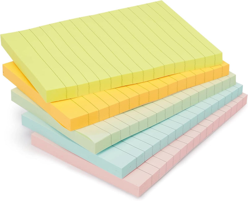 Amazon Basics Lined Sticky Notes, 4 x 6-Inch, Assorted Colors, 5-Pack
