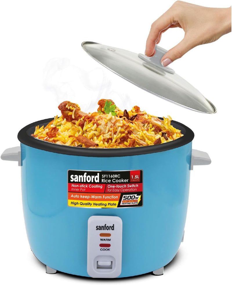 Sanford 1.5L Automatic Rice Cooker with Steamer & Keep Warm | 500W Power | Non-Stick Pot| (GREEN)