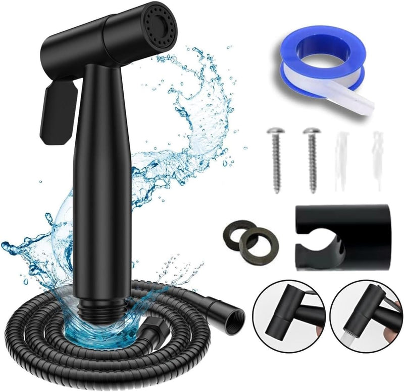 Junaris Shattaf Set Handheld Bidet Spryer for toilet | 304 Grade Stainless Steel Bathroom Jet Spray Set Features: Heavy-duty and durable, 150cm BLACK