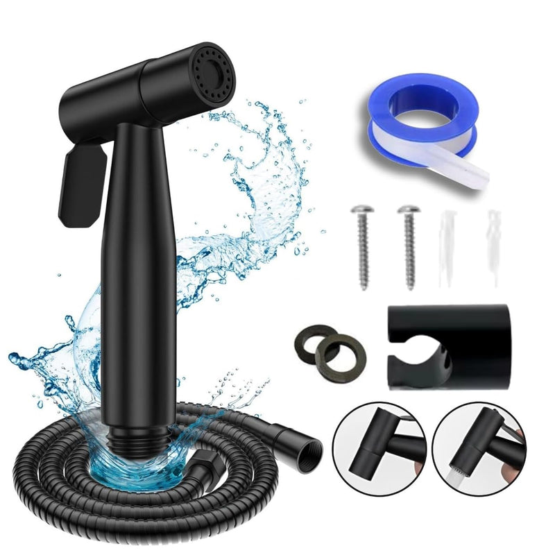 Junaris Shattaf Set Handheld Bidet Spryer for toilet | 304 Grade Stainless Steel Bathroom Jet Spray Set Features: Heavy-duty and durable, 150cm BLACK