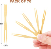 70 Pcs Bamboo Fruit Forks 9 cm (3.5 in), Disposable Mini Wooden Appetizer Picks for Fruit, Desserts, Snacks, Party, Buffet & Catering, Biodegradable Eco-Friendly Toothpick Forks