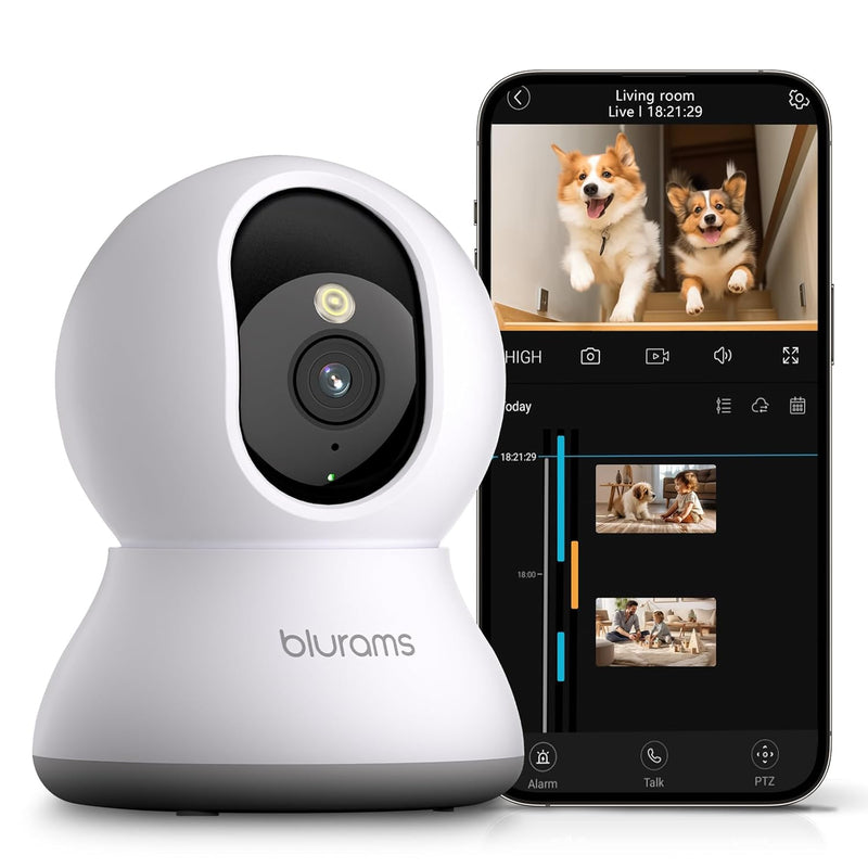 blurams Pet Camera 2K, 360° Indoor Security Camera, Dog Camera with Phone App, PTZ Cameras for Home Security Indoor, 2-Way Audio, Motion Tracking, Color/IR Night Vision, Siren, Cloud&SD(2.4GHz Only)