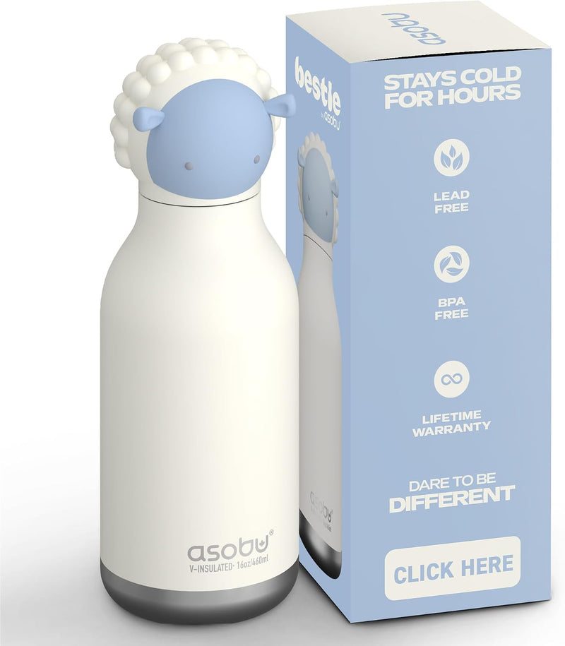 Bestie Giraffe Kids Water Bottle, 16oz/460ml Stainless Steel - Sheep bottle