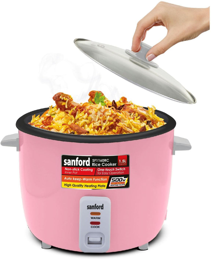Sanford 1.5L Automatic Rice Cooker with Steamer & Keep Warm | 500W Power | Non-Stick Pot| (GREEN)