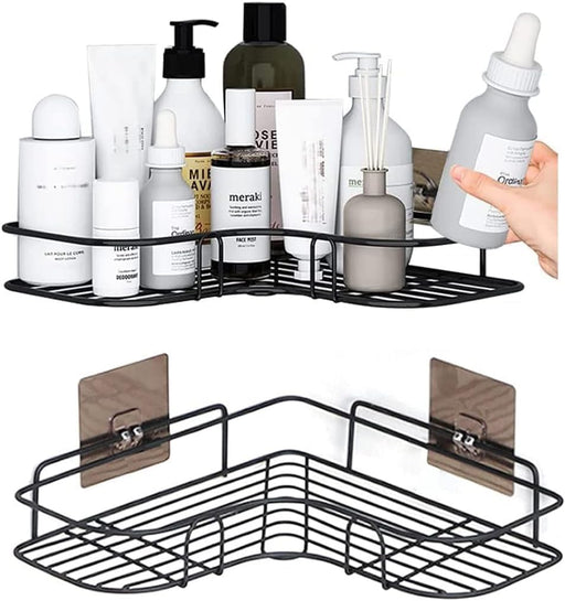 SKY-TOUCH 2Pcs Corner Shower ShelvesSelf Adhesive No Drilling Wall Mounted Shower Storage Shelf Organizer For Your Bathroom, Kitchen And ToiletIron ArtBlack