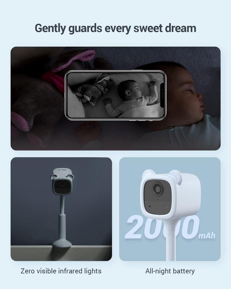EZVIZ Wireless Battery-Powered Baby CAM, Crying Detection, Baby Activity Detection, Out-of-Crib Alert, 1080P, IR Night Vision, Wire-Free Setup, Two-Way Talk, SD Card,Blue Color for Boys (BM1)