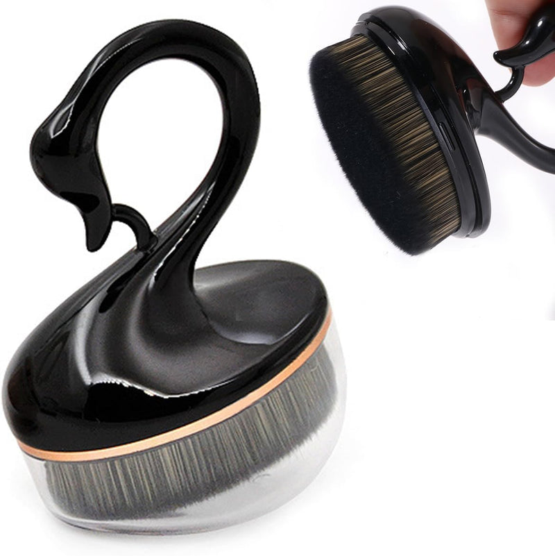 ECVV Professional Foundation Brush for Liquid Makeup, Makeup Brush with Swan-shap Handle and Case, Swan Flat Top Kabuki Foundation Brush(Black)