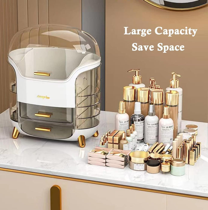 Kousee Makeup Storage Organizer, Large Skincare Organizers Cosmetic Display Case with Lid,Lipstick Organizer and Transparent Cover, Makeup Box for Bedroom Vanity Desk Countertop Bathroom -White