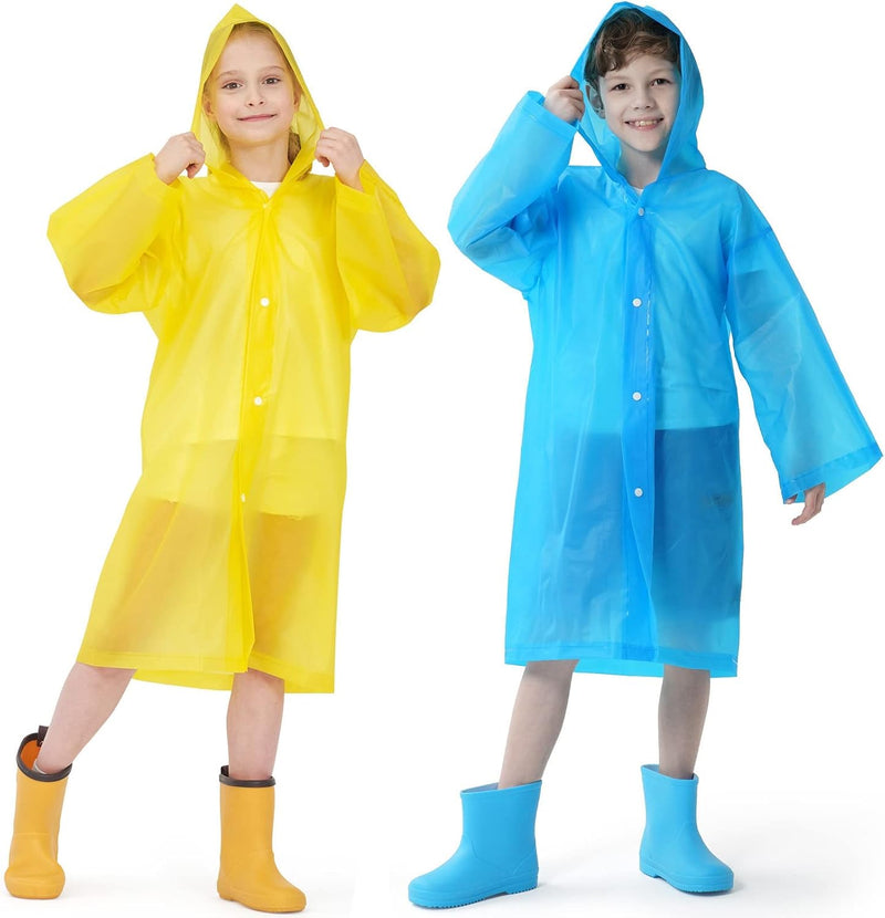 Kids Waterproof Raincoat, EVA Portable Rain Poncho, for Girls Boys Toddler Rainwear Rain Jacket Cape, Reusable Children Raincoat for Outdoor Climbing Cycling Hiking Camping - 2PCS-Yellow Blue