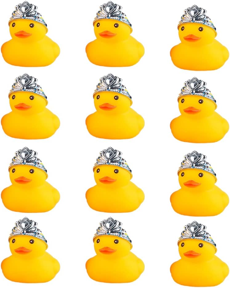 YUERFEILA Rubber Duck Bath Duck Toys for Toddlers Boys Girls,Squeak and Float Yellow Ducks in Bulk Baby Shower Duck Decorations Party Favors (Duck with Crown)