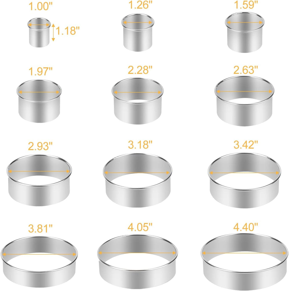 Round Cookie Biscuit Cutter Set, 12 Graduated Circle Pastry Cutters, Heavy Duty Commercial Grade 18/8 304 Stainless Steel Cookie And Dough Cutters, MK05-13