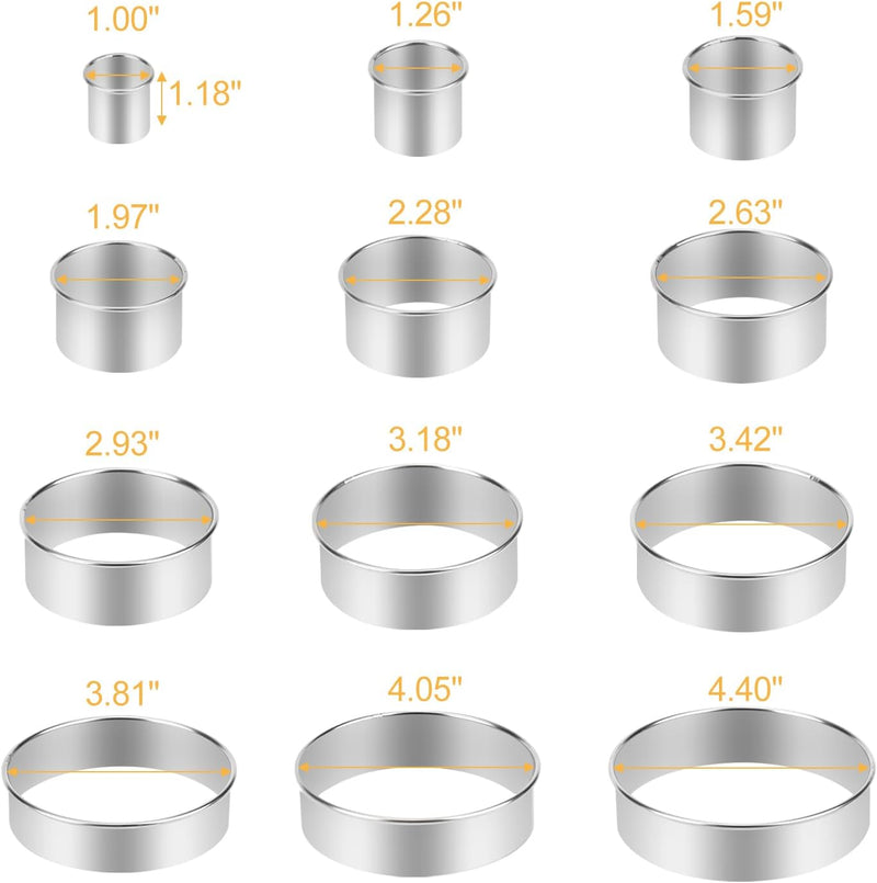 Round Cookie Biscuit Cutter Set, 12 Graduated Circle Pastry Cutters, Heavy Duty Commercial Grade 18/8 304 Stainless Steel Cookie And Dough Cutters, MK05-13 - metallic silver