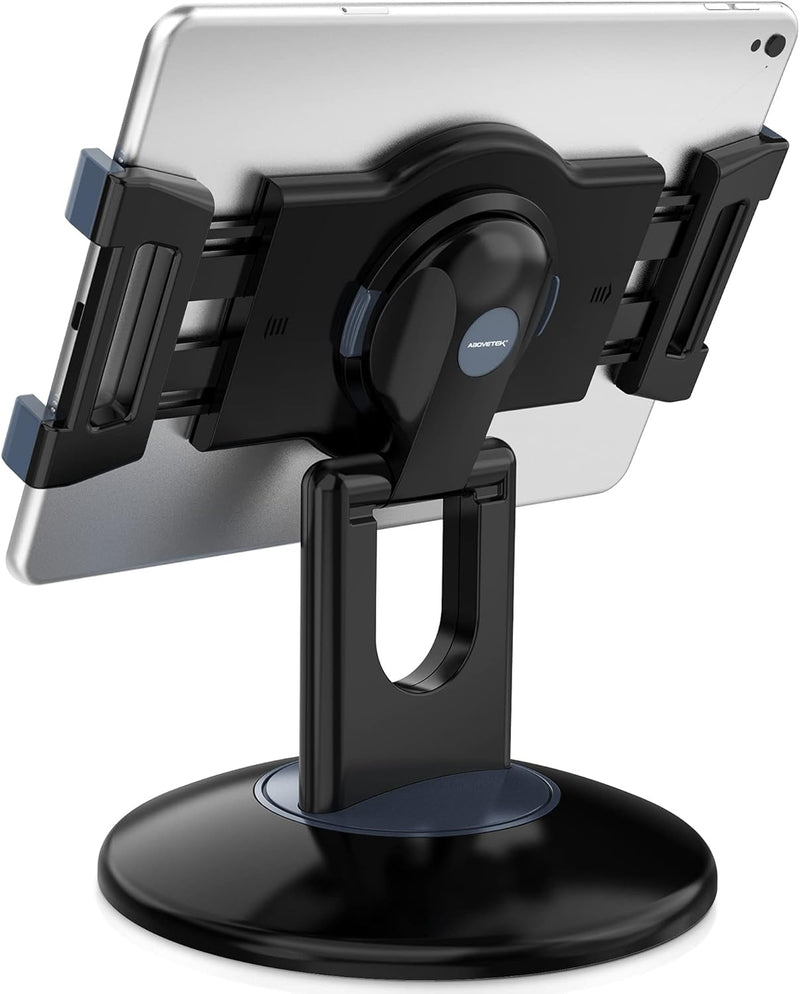 AboveTEK Retail Kiosk iPad Stand, 360 Rotating Commercial Tablet Stand, 6-13.5" iPad Mini Pro Business Tablet Holder, Swivel Design for Store POS Office Showcase Reception Kitchen Desktop (White) - Black
