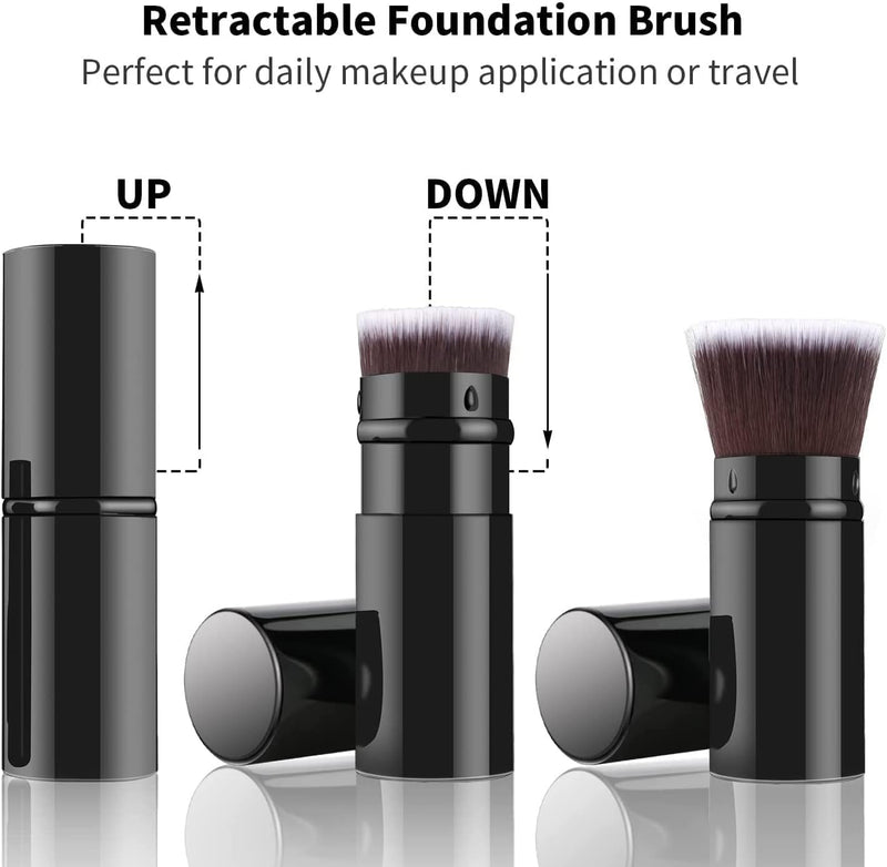 Arabest Retractable Foundation Makeup Brush, Travel Kabuki Makeup Brush for Foundation, Portable Liquid Foundation Brush with Cover Perfect for Blending Liquid, Cream or Flawless Powder Cosmetics