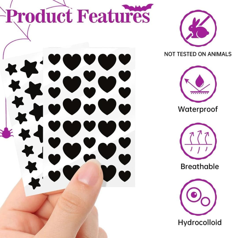 NIKITA.VIVI - 144 Pcs Acne Pimple Patch Star + Heart Shape | Acne Patch Treatment with Hydrocolloid & Tea Tree Oil | Star Face Pimple Patches | Spot Cover Stickers| Acne Healing Miracle Patches