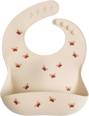 Silicone Baby Bib with Built-in Neck Fastener - Dishwasher Safe BPA-Free Baby Feeding Set for Comfort & Cleanliness - Elegant Patterns for Stylish Bibs 11 x 9.5 inches Clay, One Size - Butterflies